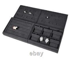 Deluxe Jewelry Display Luxury Suede Jewelry Showcase Display Set Dark Grey