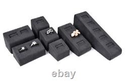 Deluxe Jewelry Display Luxury Suede Jewelry Showcase Display Set Dark Grey