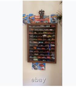 Diecast Car Model Display Case Matchbox 1/64 Cars Rack Cabinet Wall Box Walnut