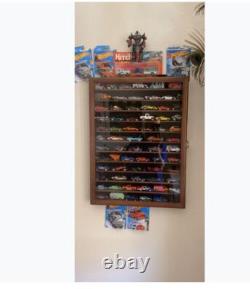 Diecast Car Model Display Case Matchbox 1/64 Cars Rack Cabinet Wall Box Walnut