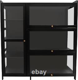 Display Cabinet with Doors, Clear Display Case for Figures, Multifunctional Bamb