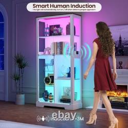 Display Cabinet with Glass Door, Display case with RGB Lights for Collectibles