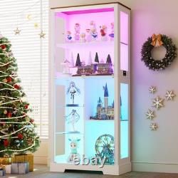 Display Cabinet with Glass Door, Display case with RGB Lights for Collectibles