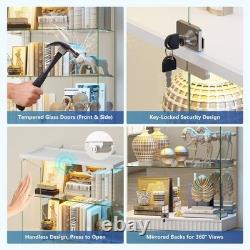Display Cabinet with Glass Doors, Lockable Figure Display cases with RGB Lights