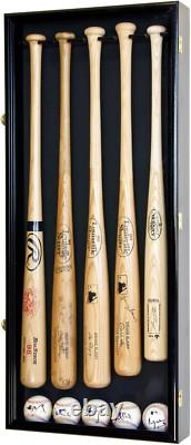 Display Case 5 Baseball Bats Collection Memorabilia Cabinet Box Wall Rack Bat
