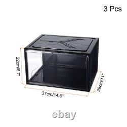Display Case, Acrylic Box 14.2x10.4x7.9inch for Collectibles, Crafts Black 3 Pcs