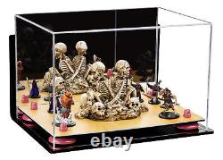 Display Case-Rectangle Box with Mirror, Wall Mount, Pink Risers & Wood Base (A004)