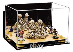 Display Case-Rectangle Box with Mirror, Wall Mount, Yellow Risers & Wood Base (A004)