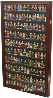 Display Case Wall Cabinet Shadow Box for Minifigures Mini Figure Men Mahogany