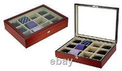 Display Case for 12 Ties, Belts, and Accessories Cherry Wood Storage Box Fath