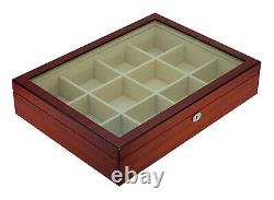 Display Case for 12 Ties, Belts, and Accessories Cherry Wood Storage Box Fath