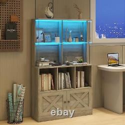 Display Cases with LED Lights Bookcase. Display Cabinet with Glass Shelves