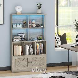 Display Cases with LED Lights Bookcase. Display Cabinet with Glass Shelves