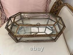 Display case vintage doll vitrine metal filigree mirror box antique