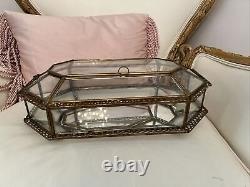 Display case vintage doll vitrine metal filigree mirror box antique