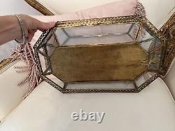 Display case vintage doll vitrine metal filigree mirror box antique