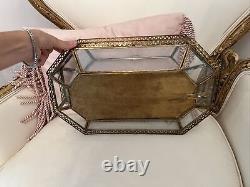 Display case vintage doll vitrine metal filigree mirror box antique