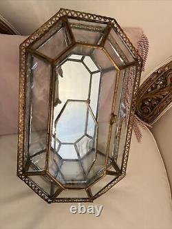 Display case vintage doll vitrine metal filigree mirror box antique