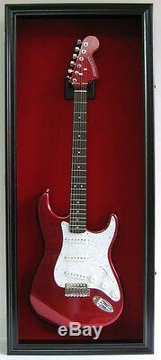 Electric Bass Guitar Display Case Wall Frame Cabinet Wood Box, GTAR2(RED)-BLA
