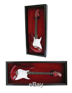 Electric Bass Guitar Display Case Wall Frame Cabinet Wood Box, GTAR2(RED)-BLA