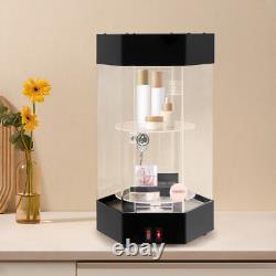 Electric Rotating Clear Display Case With 2 LED Lighting Hexagonal Display Case