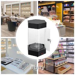 Electric Rotating Clear Display Case With 2 LED Lighting Hexagonal Display Case
