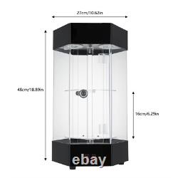 Electric Rotating Clear Display Case With 2 LED Lighting Hexagonal Display Case