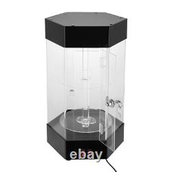 Electric Rotating Clear Display Case With 2 LED Lighting Hexagonal Display Case