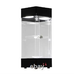 Electric Rotating Clear Display Case With 2 LED Lighting Hexagonal Display Case