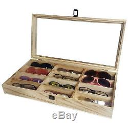 Eyeglass Wood Storage Display Glasses Case 12 Sunglasses Organizer Protector Box