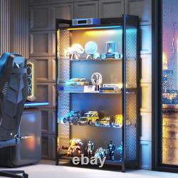 Figure Display Case 4 Tier RGB LED Light Action Minifigures Shelf Glass Cabinet