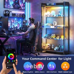 Figure Display Case 4 Tier RGB LED Light Action Minifigures Shelf Glass Cabinet