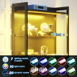 Figure Display Case 4 Tier RGB LED Light Action Minifigures Shelf Glass Cabinet