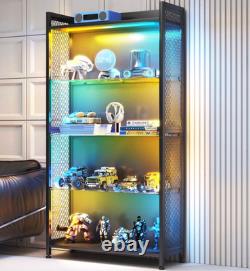 Figure Display Case 4 Tier RGB LED Light Action Minifigures Shelf Glass Cabinet