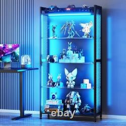 Figure Display Case 4 Tier RGB LED Light Action Minifigures Shelf Glass Cabinet