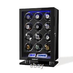 Fingerprint Unlock Automatic 12 Watch Winder Storage Case Box LCD Display US