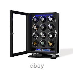 Fingerprint Unlock Automatic 12 Watch Winder Storage Case Box LCD Display US