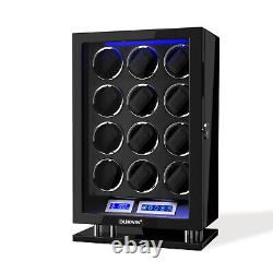 Fingerprint Unlock Automatic 12 Watch Winder Storage Case Box LCD Display US