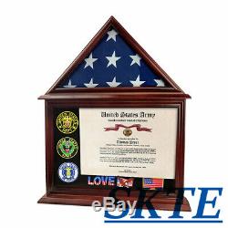 Flag Display Case Military Shadow Box Gift 3' X 5' US Flag Hardwood(Black Felt)