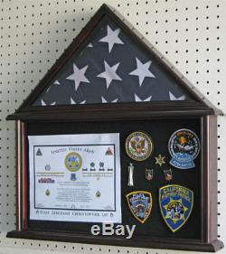 Flag Display Case Military Shadow box for 4'X6' U. S. A Flag, Solid Wood FC12-MAH