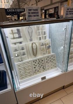 Floor Standing Glass Jewelry Display Case, LED Lighting, Lockable, White