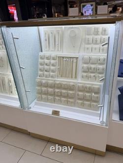 Floor Standing Glass Jewelry Display Case, LED Lighting, Lockable, White