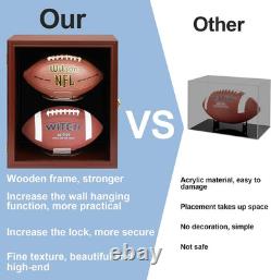 Football Case Display Case Wall Mount Full Size Wooden Football Box Memorabilia