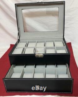 For 20 Watches Box Showcase Display Jewel Case Housing Black