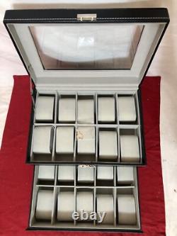 For 20 Watches Box Showcase Display Jewel Case Housing Black