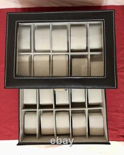 For 20 Watches Box Showcase Display Jewel Case Housing Black