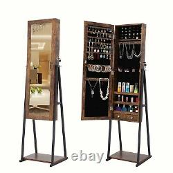 Full Length Mirror Jewelry Armoires Cabinet Free Standing Storage Organizer Gray