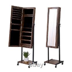 Full Length Mirror Jewelry Cabinet Free Standing Armoire Storage Organizer withLED