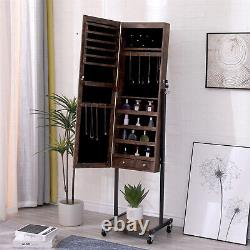 Full Length Mirror Jewelry Cabinet Free Standing Armoire Storage Organizer withLED