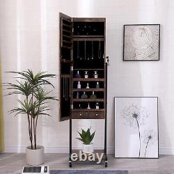 Full Length Mirror Jewelry Cabinet Free Standing Armoire Storage Organizer withLED